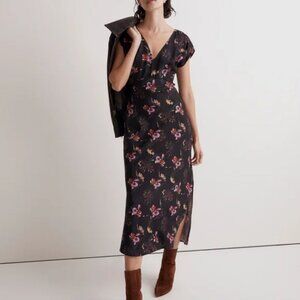 Madewell Wide V Neck Midi Dress In Floral Cupro Blend 90s Size 0